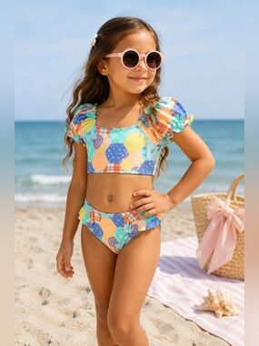 NWT Peek Kids Multicolor Paisley Patterned Bikini Set 4-5 UPF 50